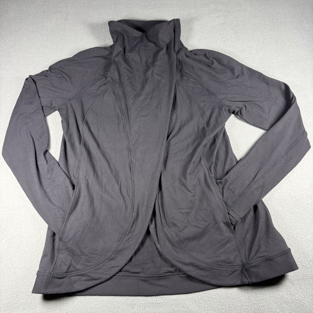 Lululemon Womens Size 10 Better Best Wrap Jacket Black Funnel Neck Thumbholes